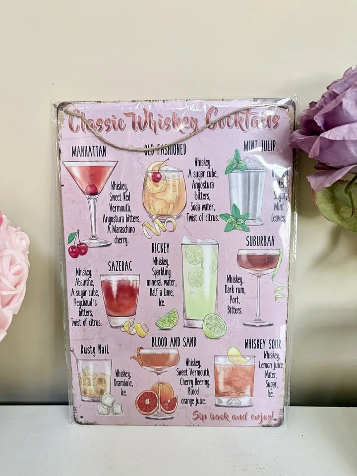 Classic Cocktail Vintage Metal Sign Decor