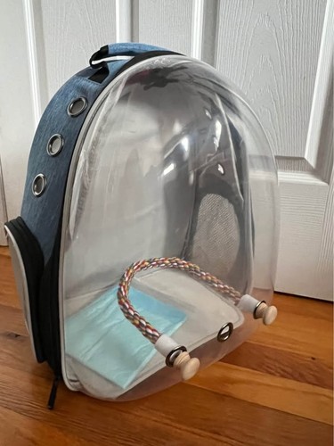 Bird Backpack Carrier Travel Cage with Perch and Breathable Clea