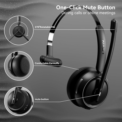 Wireless Headset with Mic for Work, Bluetooth Noise Cancelling - photo 3