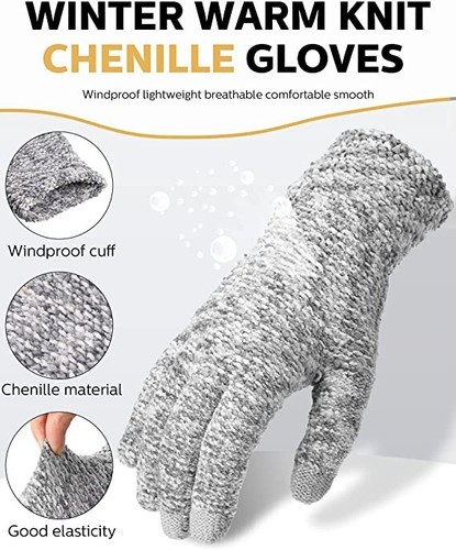 6 Pairs Women's Winter Chenille Cable Knit Touchscreen Gloves - photo 4