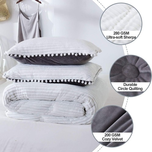 3PC Queen Comforter Set - Ultra Soft Sherpa Fleece 90x90 - photo 4