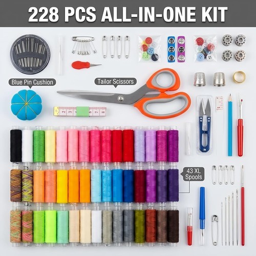 Sewing Kit for Adults, 228 PCS with Tailor Scissors - photo 2