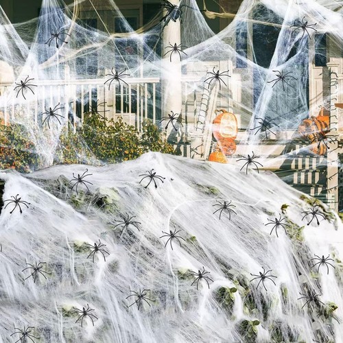 Halloween Spider Webs Decorations 1000 sqft with 30 Spiders