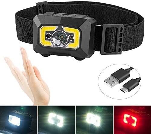 LED Headlamp COB LED Camping Flashlight with Motion Sensor