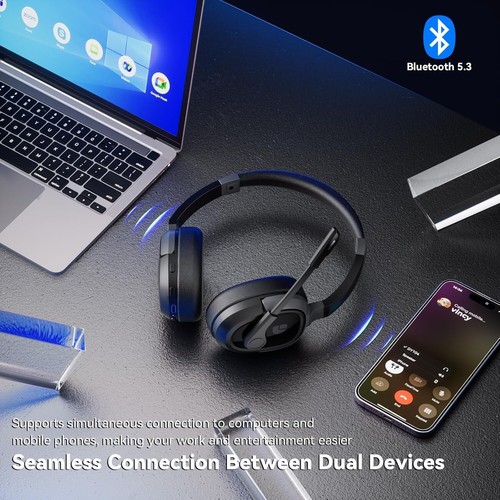 Bluetooth Headset with Microphone, Multipoint Wireless Headset - photo 4