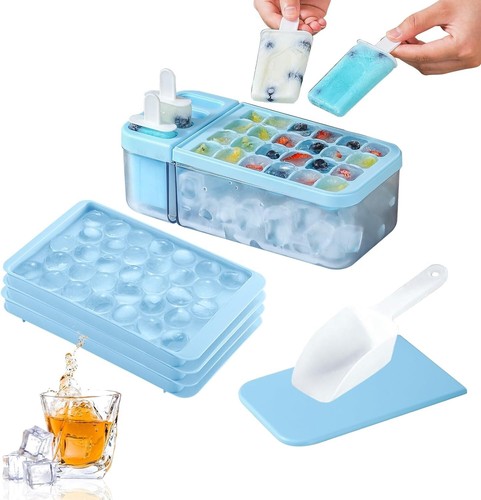 Ice Cube Tray with Lid, Bin, and Popsicle Mould Set