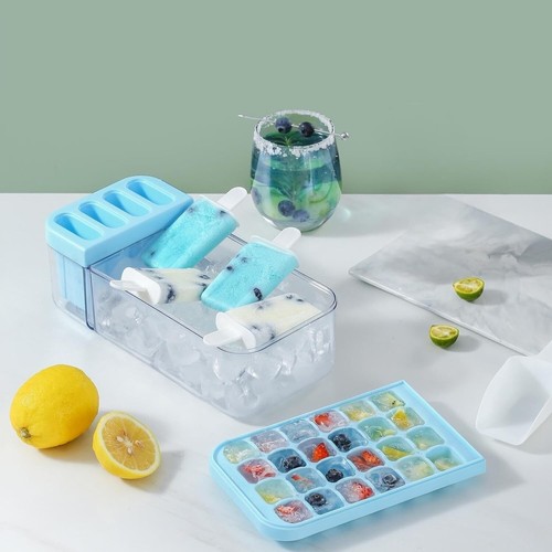 Ice Cube Tray with Lid, Bin, and Popsicle Mould Set - photo 2