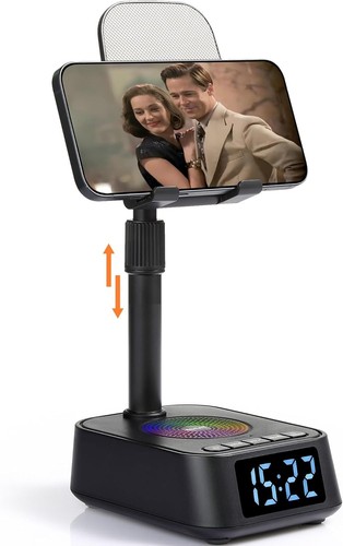3-in-1 Adjustable Phone Stand with Bluetooth Speaker & Clock