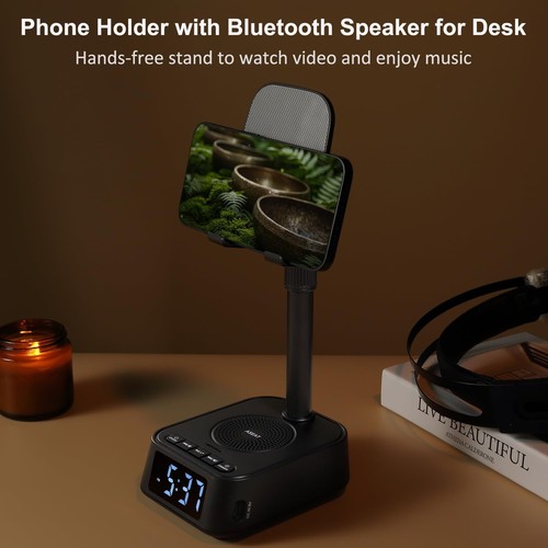 3-in-1 Adjustable Phone Stand with Bluetooth Speaker & Clock - photo 3