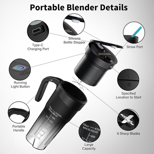 Portable Blender for Shakes and Smoothies, 16 Oz - photo 2