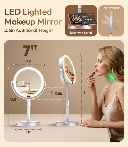 7" ABS Lighted Makeup Mirror, 1X/20X Magnifying with Lights - photo 3