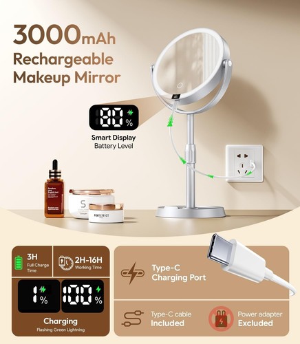 7" ABS Lighted Makeup Mirror, 1X/20X Magnifying with Lights - photo 5