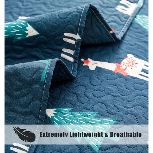 3 Piece Kids Twin Size Blue Alpaca Pine Tree Quilt Set - photo 3
