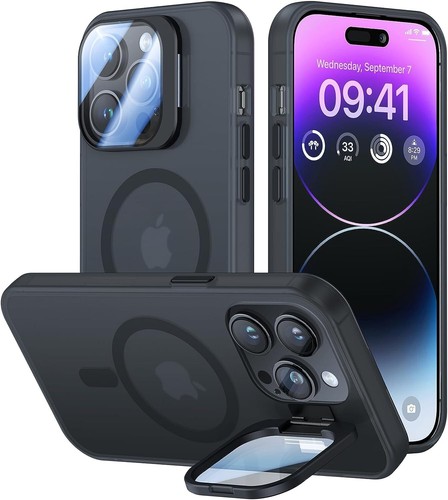 iPhone 14 Pro Case with Metal Camera Stand Translucent Matte