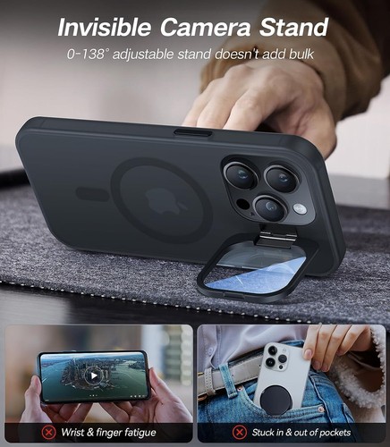 iPhone 14 Pro Case with Metal Camera Stand Translucent Matte - photo 2