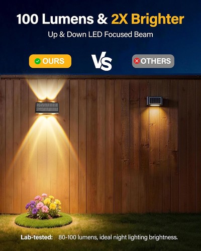 Solar Fence Lights Outdoor, 10 Pack 100LM - photo 2