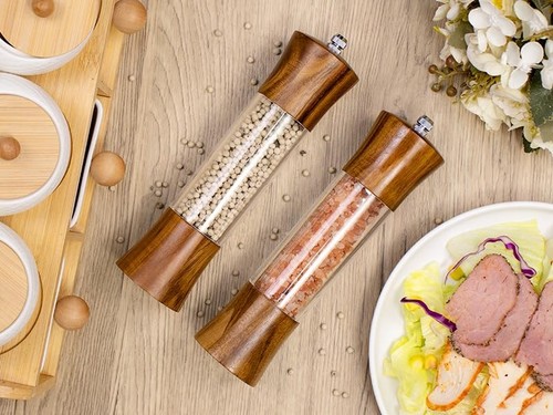 Acacia Wood Premium Acrylic Salt and Pepper Grinder Set 8 Inch - photo 2