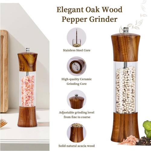 Acacia Wood Premium Acrylic Salt and Pepper Grinder Set 8 Inch - photo 4