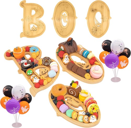 3PCS Wooden Halloween BOO Charcuterie Board Box with Balloons