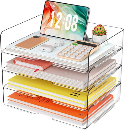 4 Trays Paper Organizer Letter Tray - Acrylic Desk File