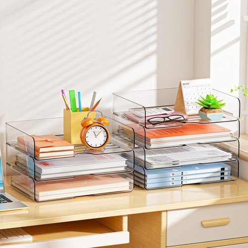 4 Trays Paper Organizer Letter Tray - Acrylic Desk File - photo 2