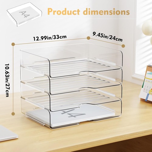 4 Trays Paper Organizer Letter Tray - Acrylic Desk File - photo 3