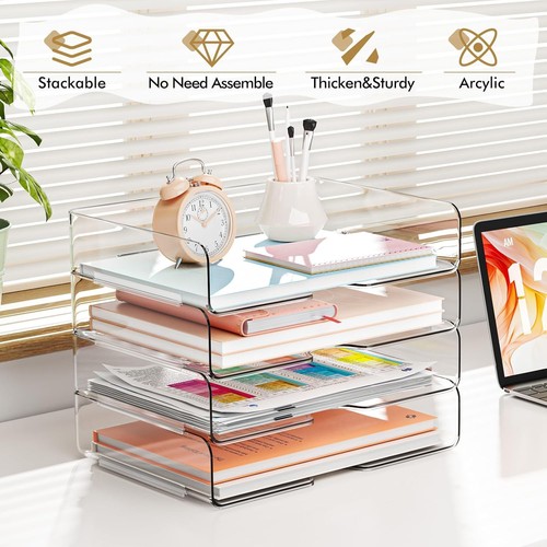 4 Trays Paper Organizer Letter Tray - Acrylic Desk File - photo 4