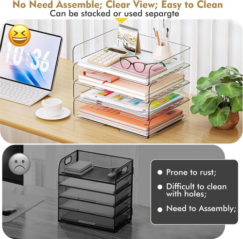 4 Trays Paper Organizer Letter Tray - Acrylic Desk File - photo 5