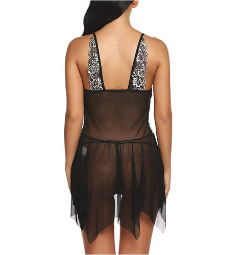 Women V Neck Floral Lace Lingerie Set Open Front Babydoll - photo 5