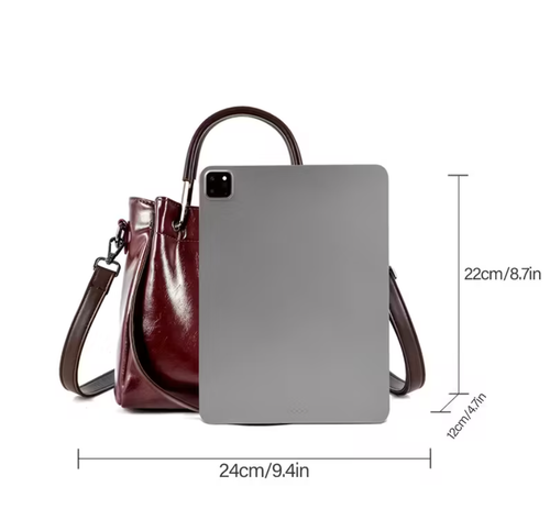 Women's Vintage-Style Burgundy Synthetic Leather Tote Bag - photo 4