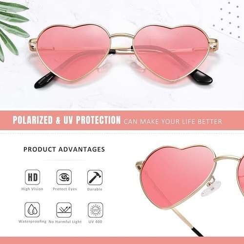 Polarized Heart Sunglasses for Women Cute Trendy Metal Frame - photo 3