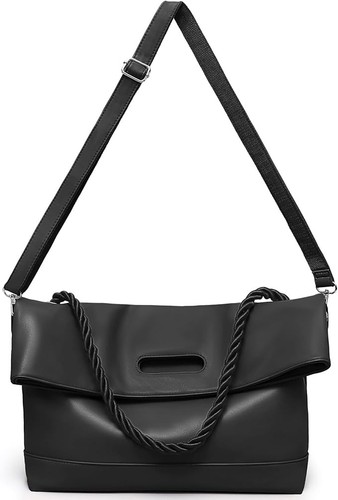 Large Vegan Leather Tote Hobo Crossbody Handbag - Black