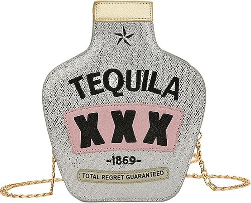Women Cute Sequins Tequila Bottle Shaped Crossbody Bag