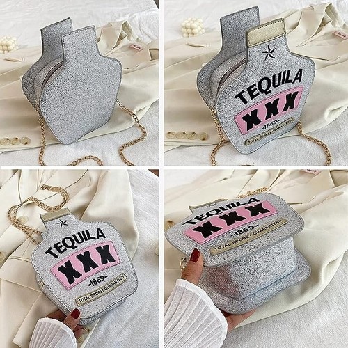 Women Cute Sequins Tequila Bottle Shaped Crossbody Bag - photo 3