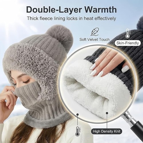 3 in 1 Women's Beanie Hat, Scarf, and Mask Set - photo 3