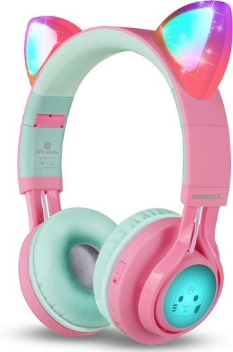 Cat Ear Bluetooth Headphones, LED Light Up Wireless