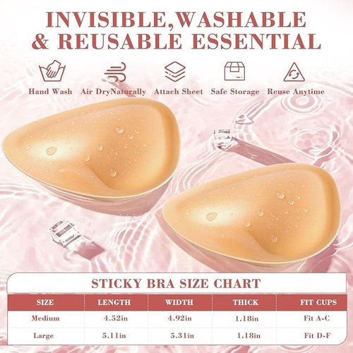 Double Sided Sticky Push Up Bra Inserts, Reusable Pads - photo 4
