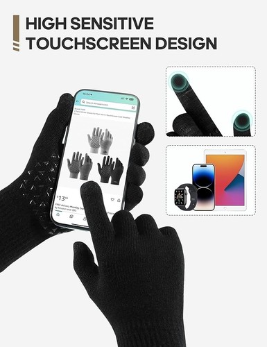 3 Pairs Winter Gloves for Men Women Warm Knit Touch Screen - photo 2