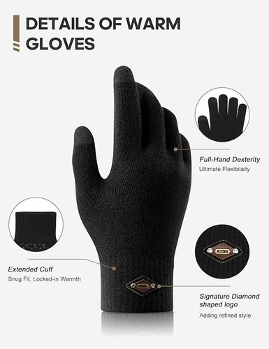 3 Pairs Winter Gloves for Men Women Warm Knit Touch Screen - photo 4