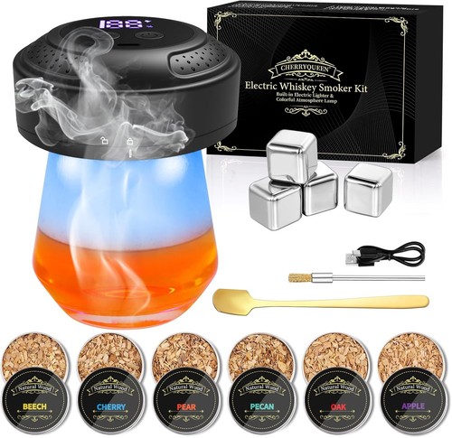 Electric Whiskey Smoker Kit with Lighter & Ambient Light