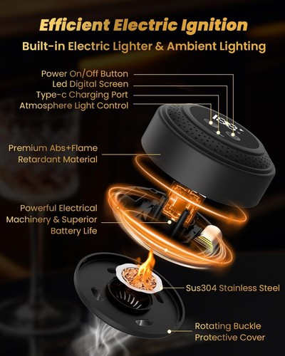 Electric Whiskey Smoker Kit with Lighter & Ambient Light - photo 4