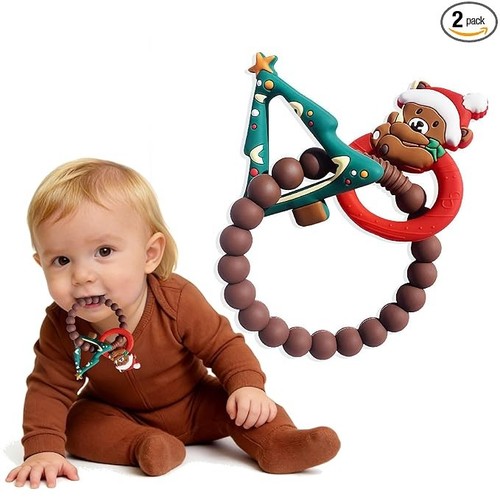 Christmas Baby Silicone Teether Tree and Bear 2-Pack