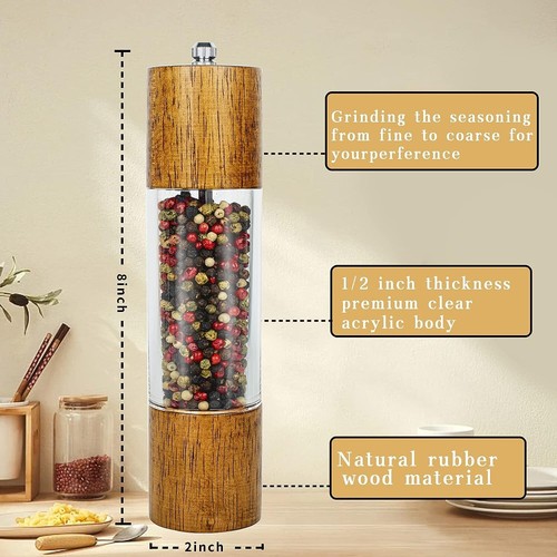Wood Pepper Grinder 8 Inch Salt Mill with Adjustable Rotor - photo 3