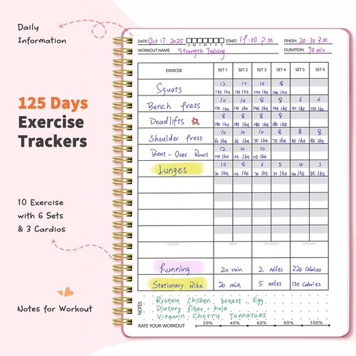 Pink Workout Journal for Women, Hardcover Fitness Journal - photo 4