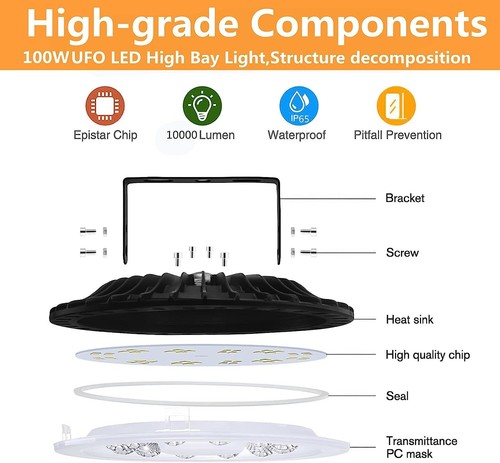 100W UFO LED High Bay Light 10000LM for Warehouse - photo 5