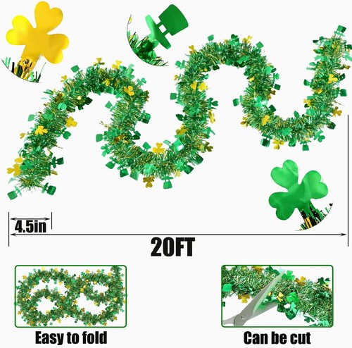 33Ft St Patricks Day Shamrock Tinsel Garland