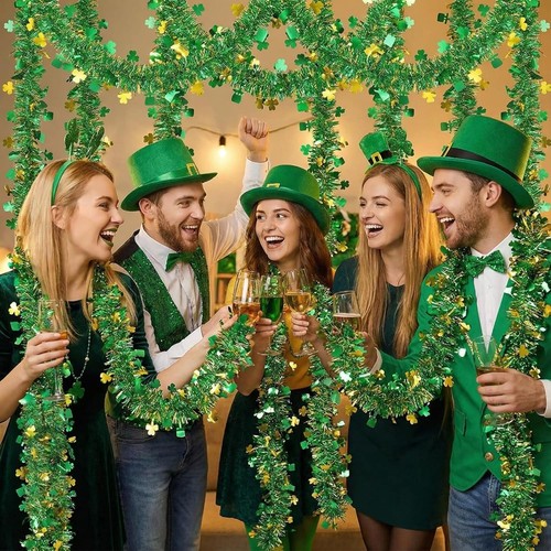 33Ft St Patricks Day Shamrock Tinsel Garland - photo 2