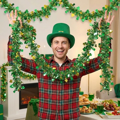 33Ft St Patricks Day Shamrock Tinsel Garland - photo 3