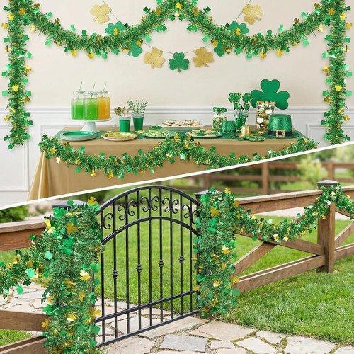 33Ft St Patricks Day Shamrock Tinsel Garland - photo 4