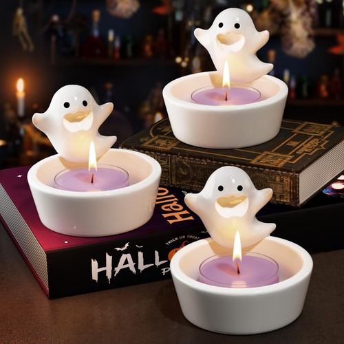 3PCS Halloween Ghost Candle Holder Ceramic Votives